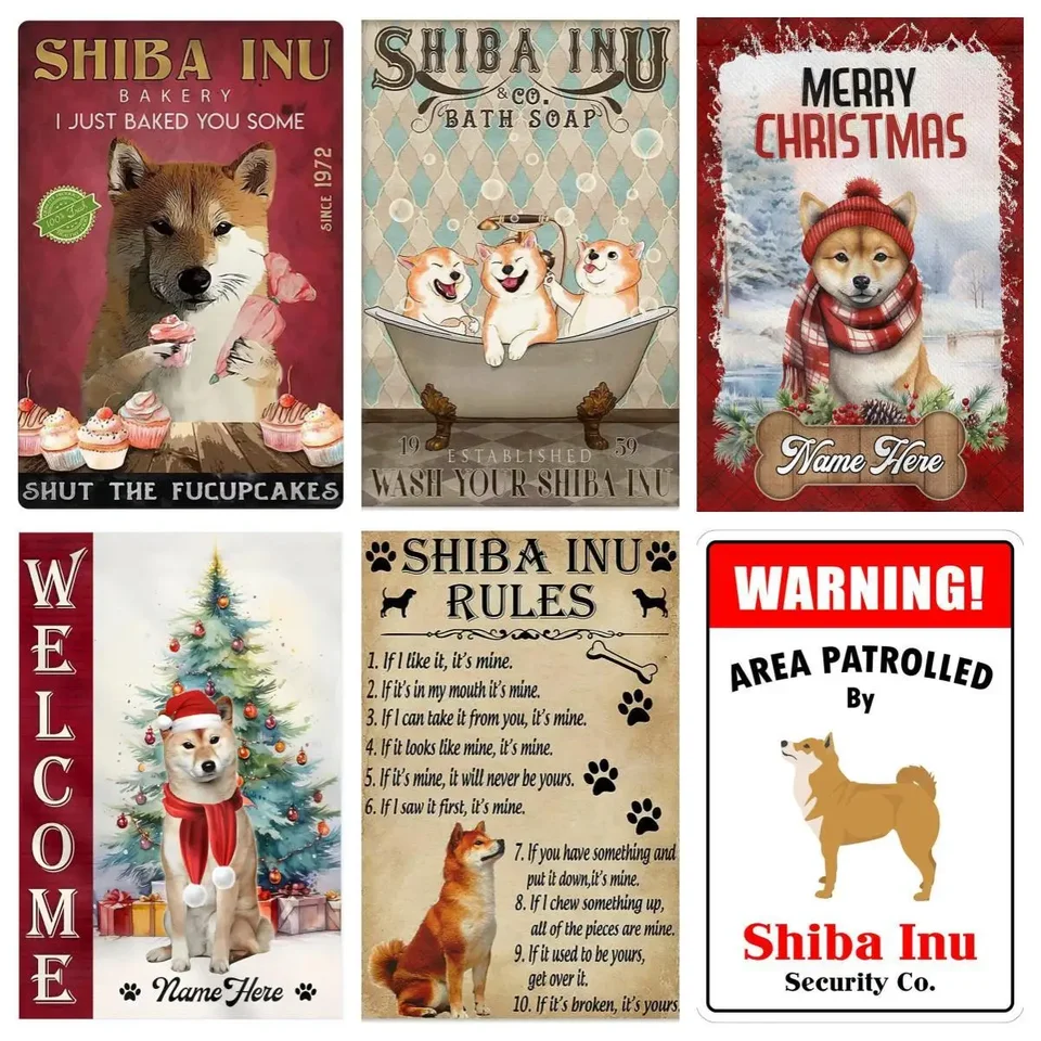 Vintage pes vtipný znak, Shiba Inu Dog Caking Plagát, dezert Shop Domov Room Kúpeľne