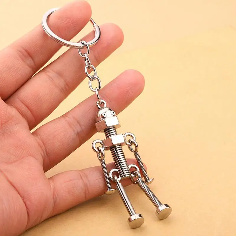 Vintage pohyblivý skrutkový robot keychain viacfarebný kovový robot robot keyring pre mužov pre mužov batohový batoh