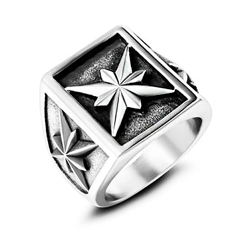 Vintage Polaris Star Signet Ring Men Geometria nehrdzavejúca oceľ Kruh Mužský kovový krížový krížový prsteň Drop Doprava