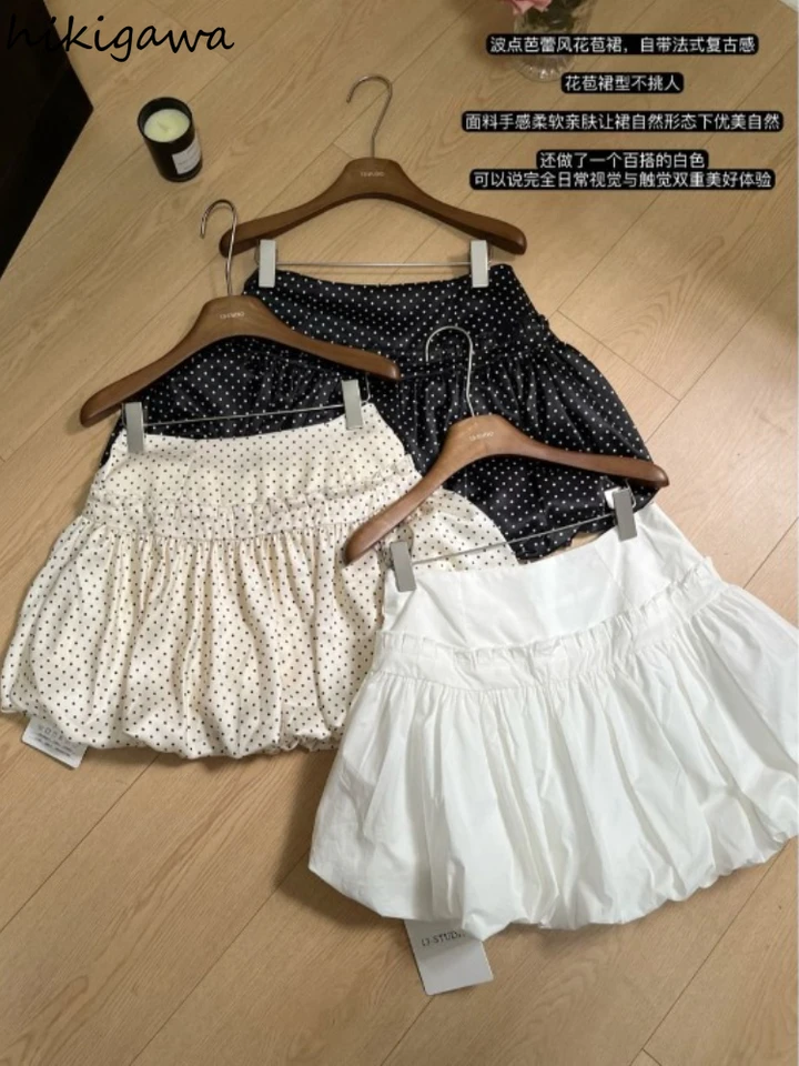 Vintage polka dot ženy sukňa 2024 faldas mleer móda sladké kórejské jume s vysokým pásom leto Saia tunic A-line Mini sukne 7o562