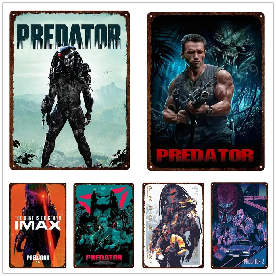 Vintage predátor filmový plagát kovový plaque Arnold Schwarzenegger retro nástenný umenný cínový znak domáci dekor xcm xcm