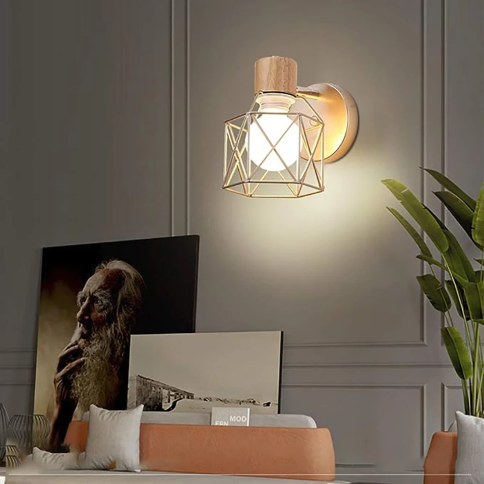 Vintage priemyselná zelenina klietkovej nástennej lampy - štýlová dekorácia spálne