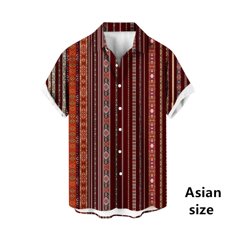 Vintage pruhované 3D tlačené muži havajské košele neformálne módne klošné gombíky Krátke rukávy košeľa nadmerne nadmerne unisex blúzky Tops