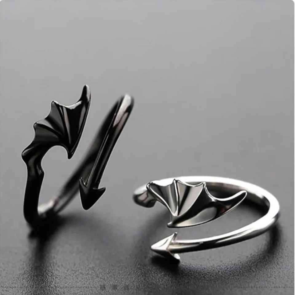 Vintage punk minimalistické malé mágie drak gotický zlý upír anjelské krídla prsteň Open Ring Halloween Party Street Niche šperky