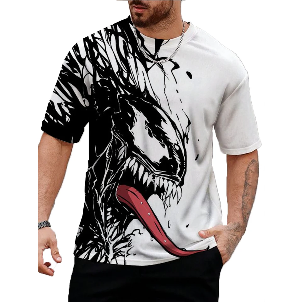 Vintage pánske tričko Summer s krátkym rukávom O-krk Marvel Venom Print Top Tričko s nadmerne veľkým oblečením Pánske oblečenie Príležitostné streetwear