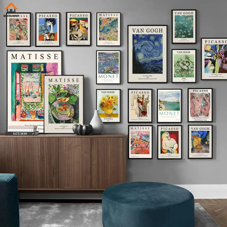 Vintage retro plátno nástenné umenie van gogh matisse picasso monet plagáty výtlačky pre obývaciu izbu dekoratívne dekoratívne maľby pictur