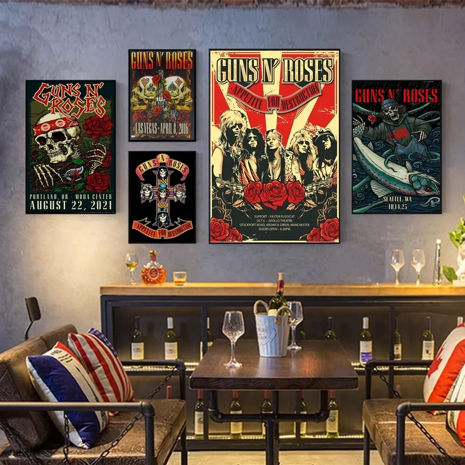 Vintage rocková hudobná skupina G-Guns n Roses Self-pasívny umelecký plagát retro kraft papierová nálepka DIY ROOM CAFE CAFE CAFE WALLACT