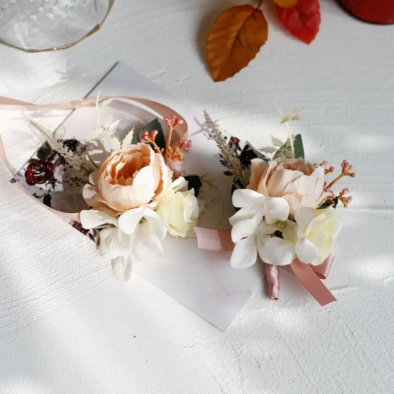 Vintage ružové kvety brošny žadák boutonniere ženy muž pin oblek na svadobnú zápästie kvetinovú nevestu Mariage Party dekor