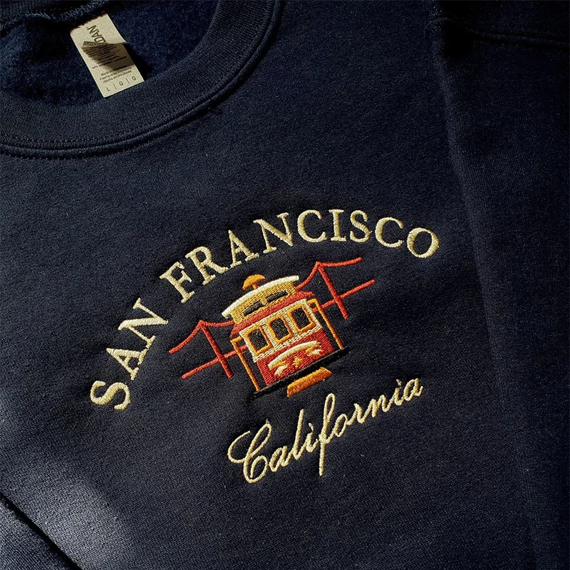Vintage San Francisco vyšívacia tlač grafickej mikiny pre ženy voľná bavlna jeseň hrubá fleecová pullover ležérny prepojka