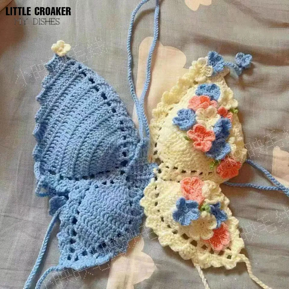 Vintage sexy roztomilé plodiny Top tanques y camis dievčatá háčkované pletené motýľ top