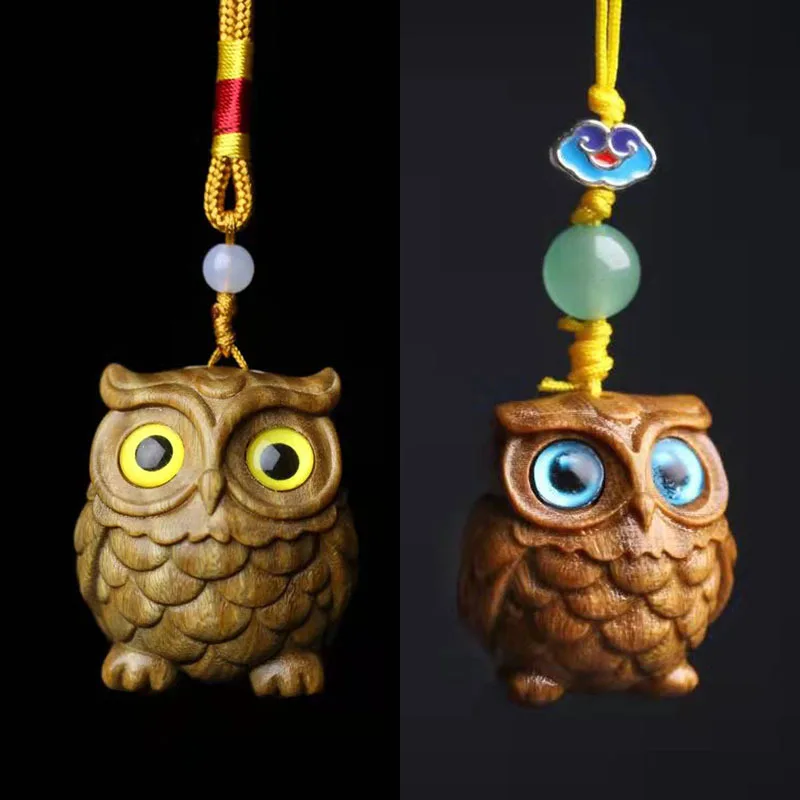 Vintage sova závesná dekorácia Zelené santalové santalové mobilné kľúče prívesok Socha Balkón Wind Chime Domovod