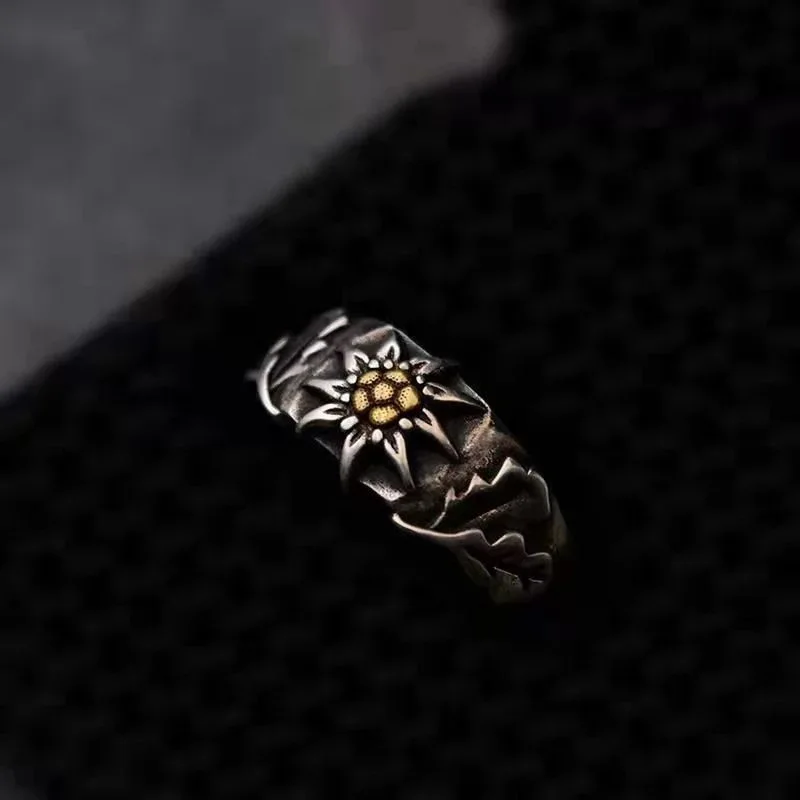 Vintage strieborná farba Edelweiss Scythe Hammer Rings For Men Ženy bývalý komorný armáda prstene výročie šperkov