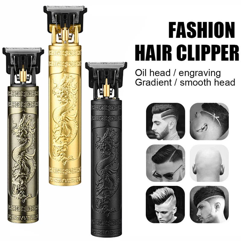 Vintage T9 Clipper Elektrické nabíjateľné vlasy strihanie vlasov Profesionálne muži Balber Barber Breammer pre mužov Dragon Buddha
