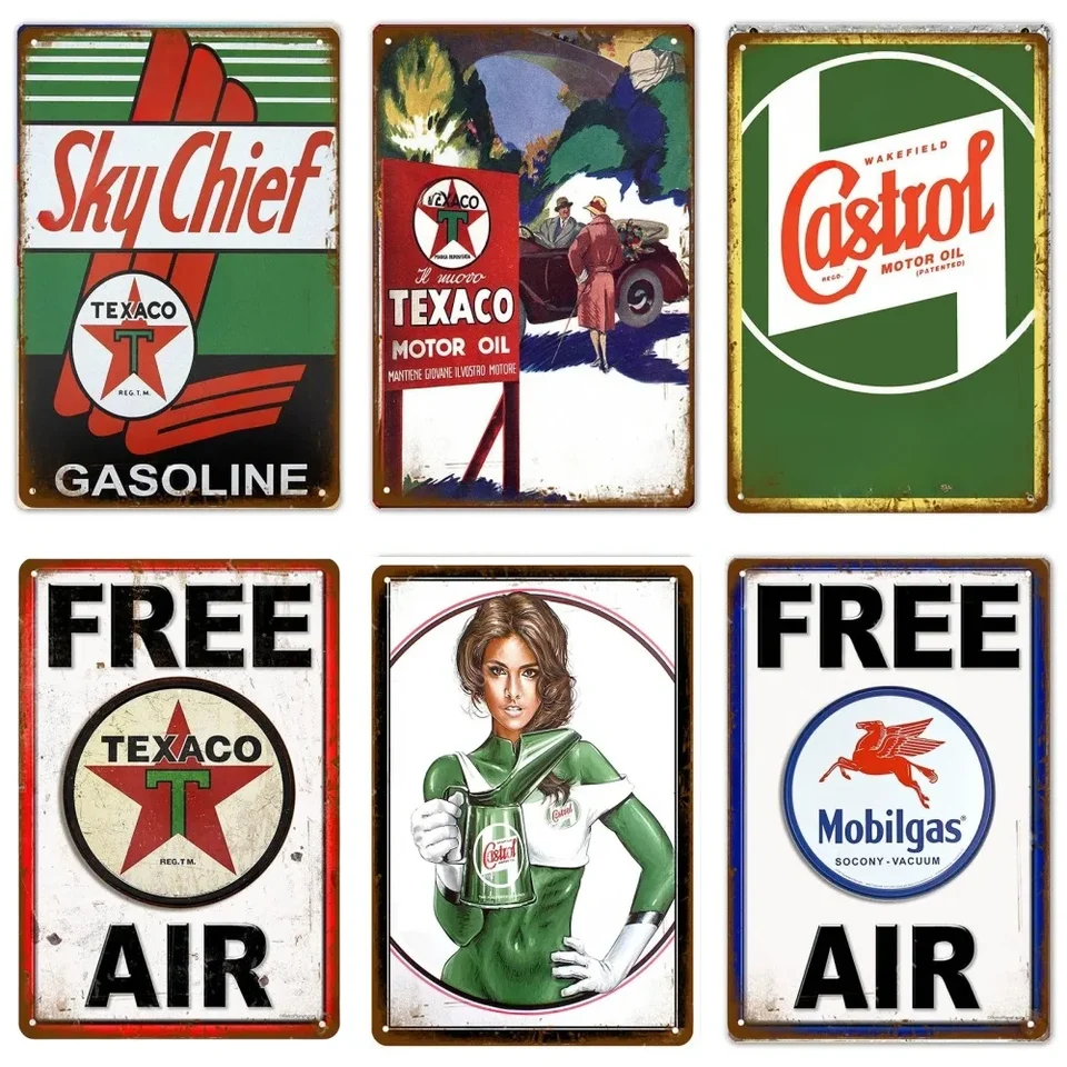 Vintage Texaco Motor Oil Metal Tin Signs Decor Sky Chief Castrol BP kovové plagáty Art maľba tanier pre garážovú stenu