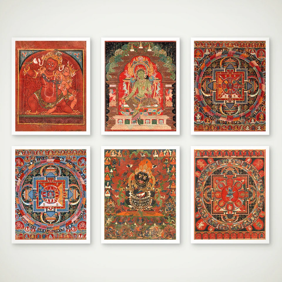 Vintage tibetský budhista Thangka a mandala umelecké výtlačky Abstraktné plagáty Kalachakra budhizmus