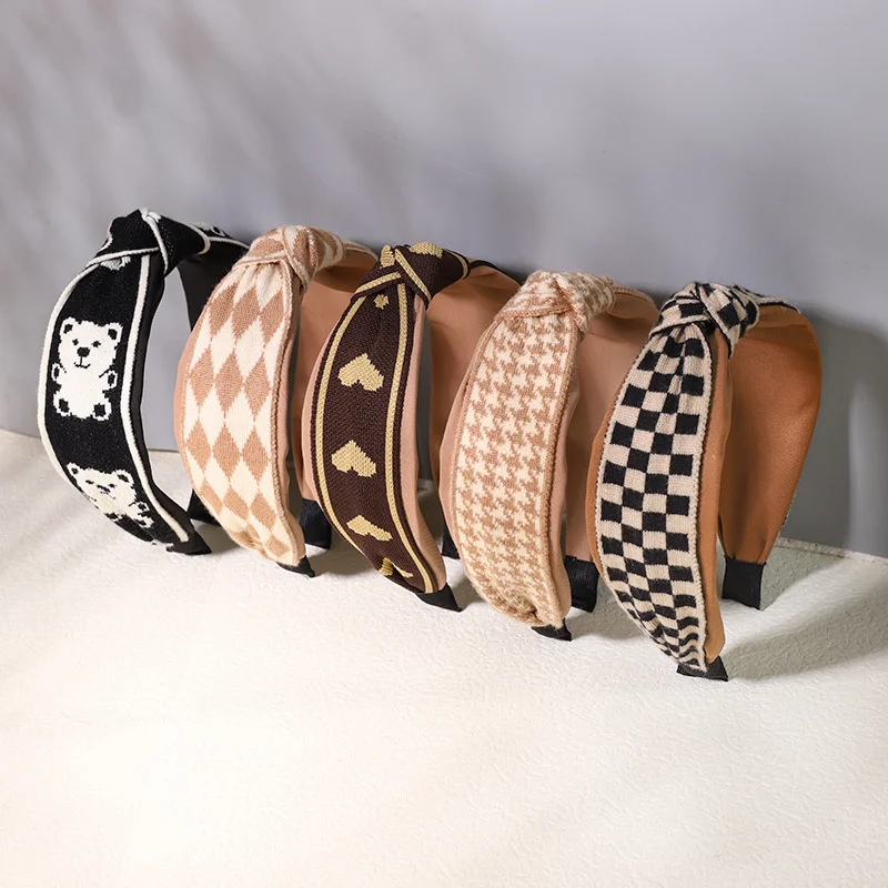 Vintage tlač Wool Satin Patchwork Headband pre ženy Dámske nákupné párty fotografia vlasové obruč