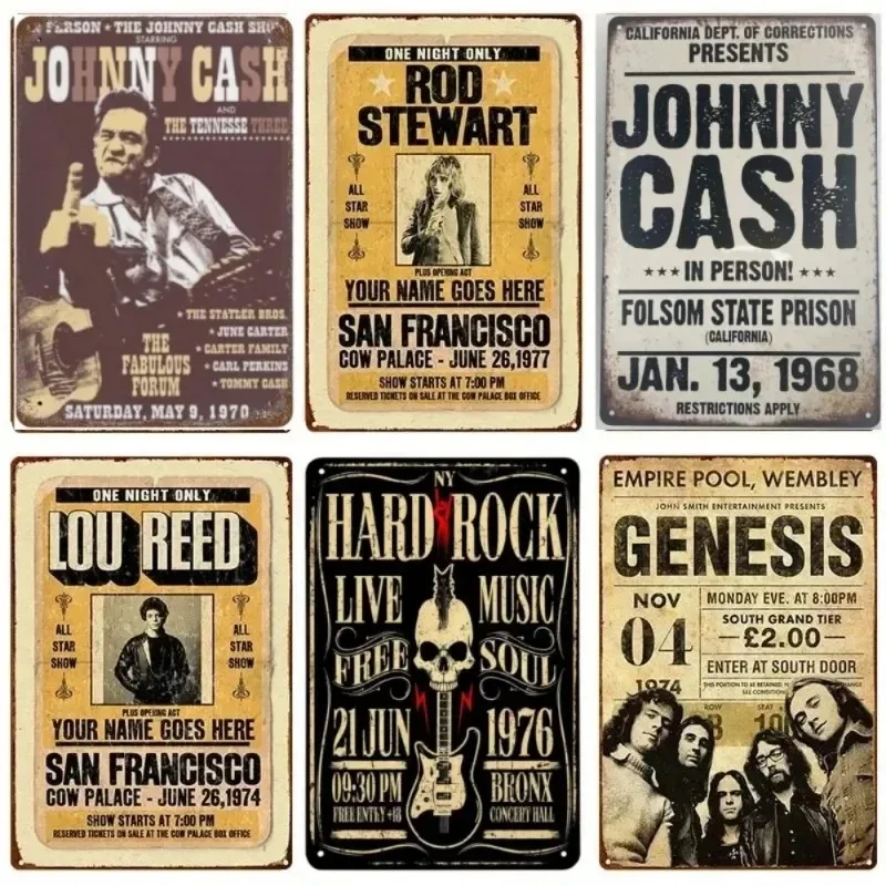 Vintage trieda Hudba rock roll metalové plagáty cínová značka Johnny Cash Metal Plaque Signs Retro Pub Bar Club Man Cave Home Decor Plates