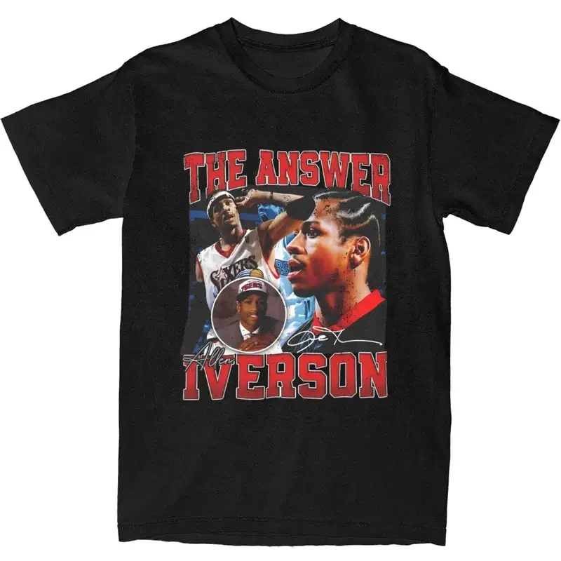 Vintage tričko Allen Iverson Basketball Player Cotton Fashion Tshirt Men Summer y2k Príležitostné vlastné majsterky pre krátke rukávy