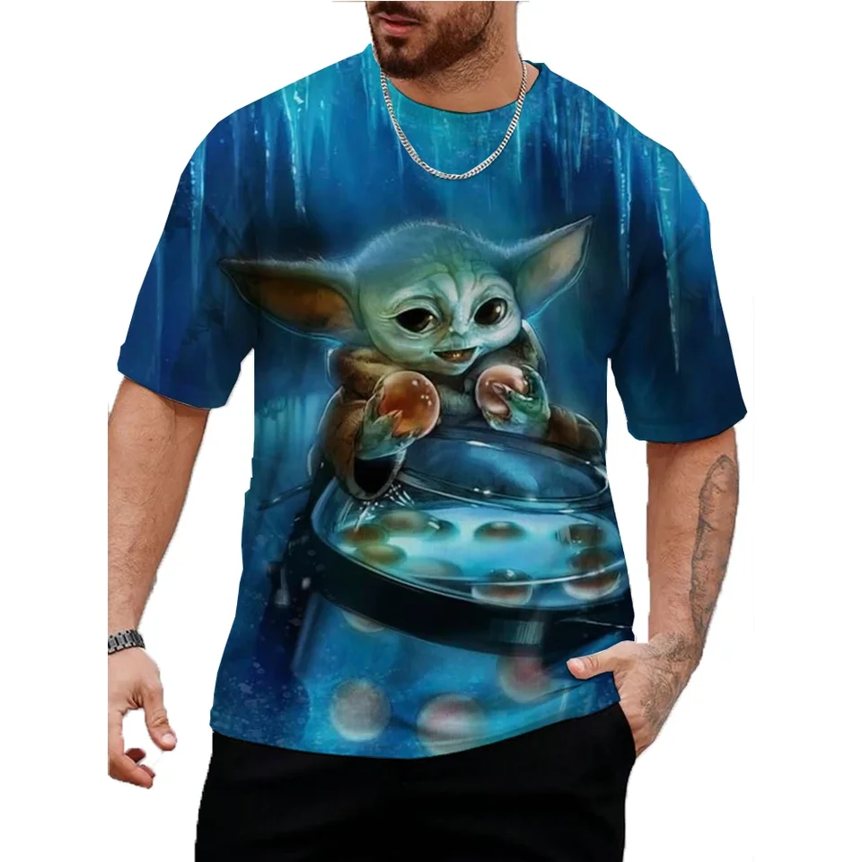 Vintage tričko pre mužov Marvel Yoda Baby 3d Tlatená neformálna tričko s okrúhlym krkom rýchlo sušená vynikajúca nadmerne nadmerná pánska oblečenie Boy