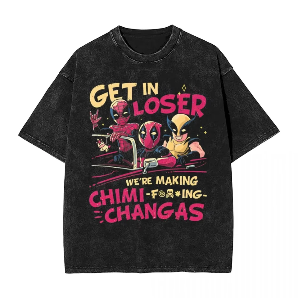 Vintage umývané mužov tričko Get Lost Deadpool Marvel superhrdina streetwear hip hop tričko Trič