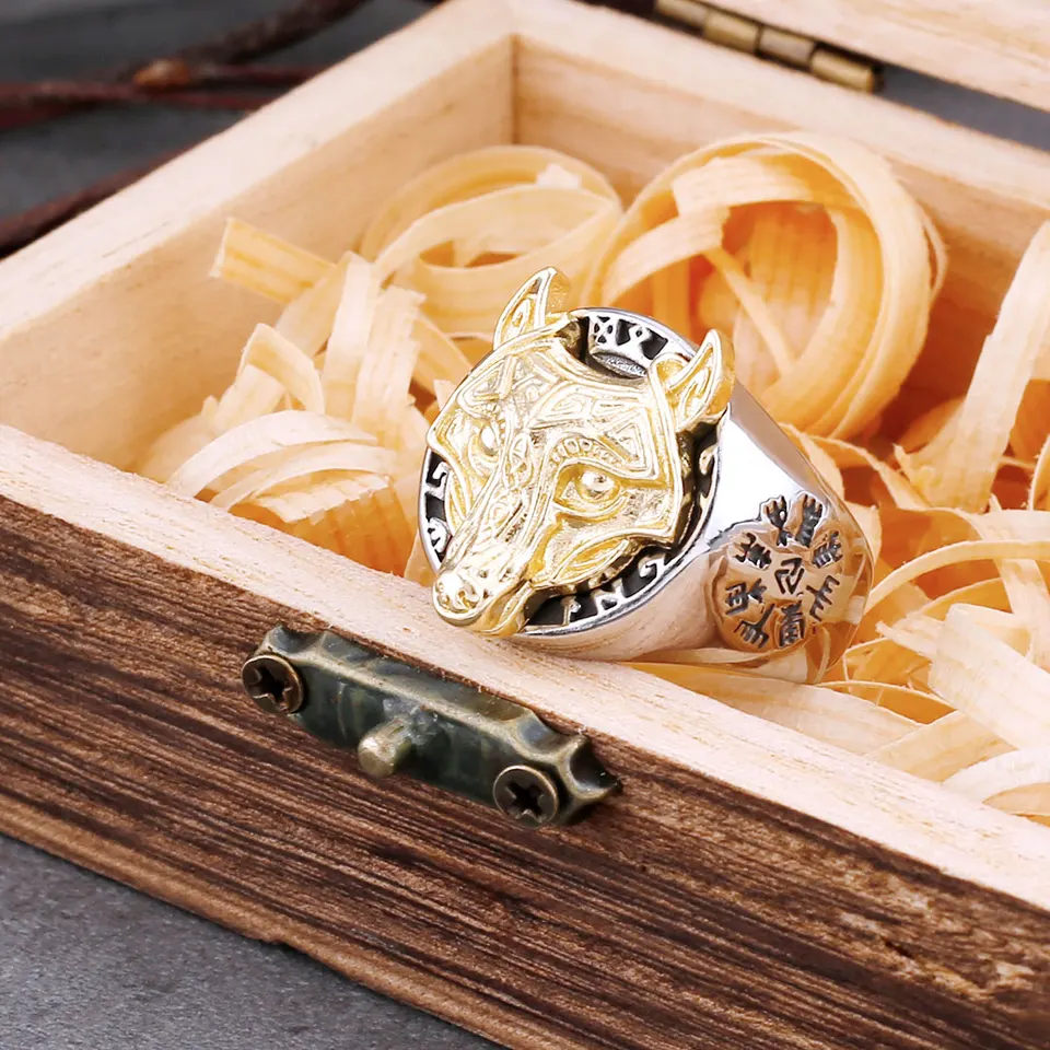 Vintage Viking Wolf Ring Pánske módne hip hop odin rune amulet prsteň z nehrdzavejúcej ocele kúzlo Nordic cyklistické šperky ako darček pre pán