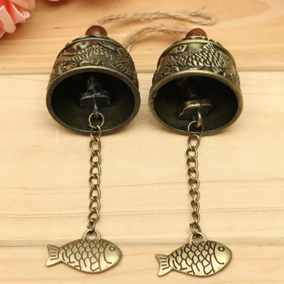 Vintage vyrezávanie zvonkohry zvončeka meď Číňanie rýb vzor Bell Požehnanie Veľa šťastia šťastia zavesenie zvonkohra záhrada dekorácia