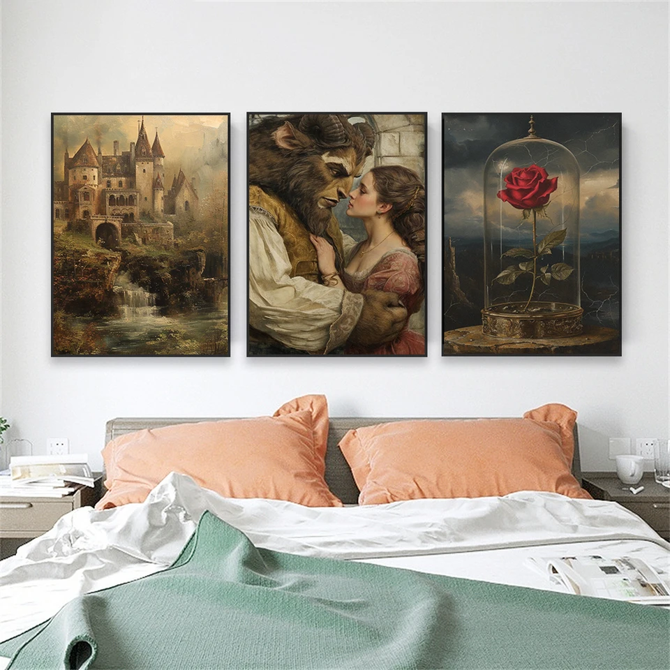 Vintage Wall plagát Beauty and the Beast Wall Art Tlač