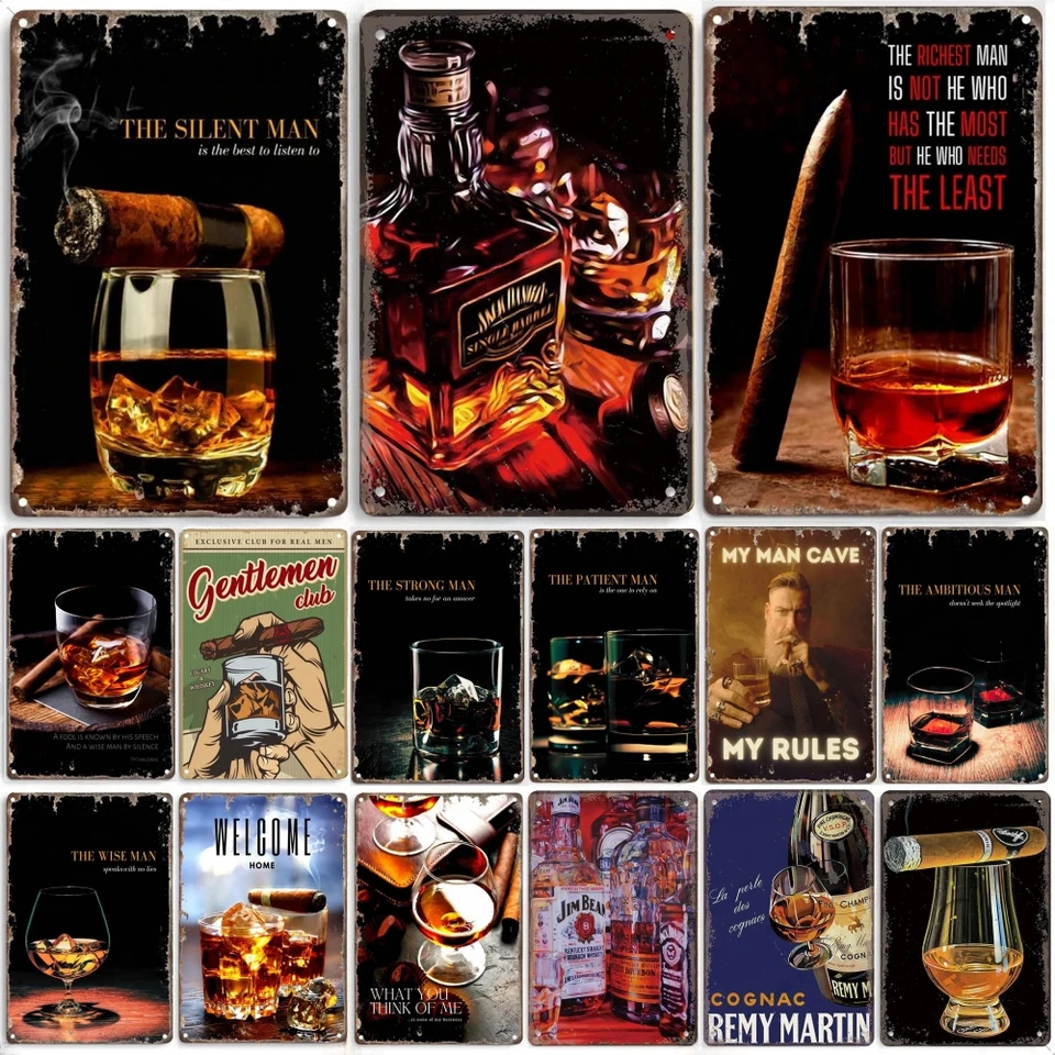 Vintage whisky cigareta plagátu kovová pleťová značka plake retro dekoratívne taniere pre garážový klub Man Cave Bar Hotel Cafe Wall Decor Decor