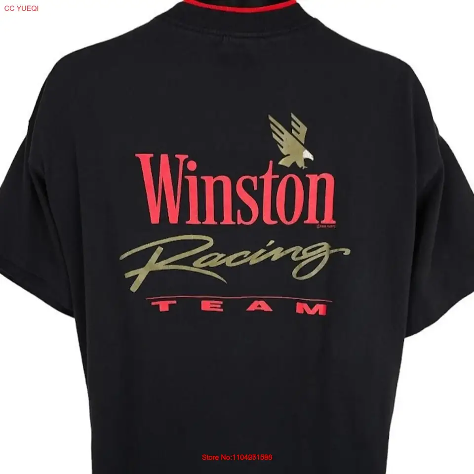 Vintage Winston Racing Team T košeľa veľkosti xl čierne 90. vrecko vyrobené v USA dlhé alebo krátke rukávy