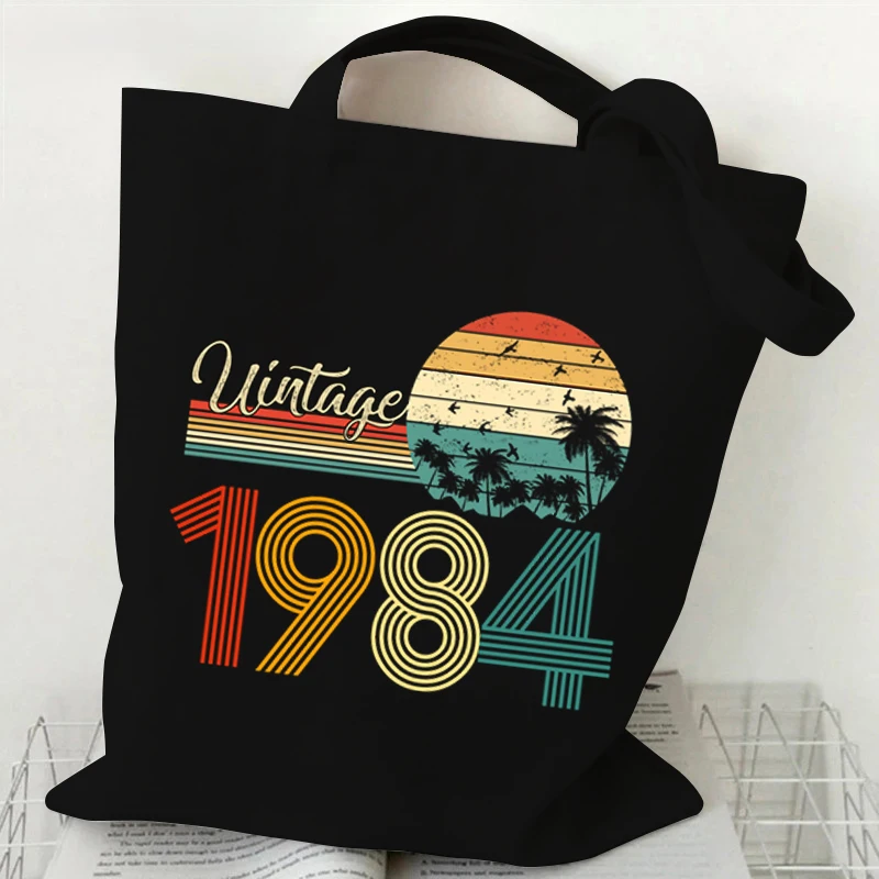 Vintage z roku 1984 TOTE BAG VINTAGE 1980 ~ 1989 TOTE TASKY Plátno Ramenové tašky Opätovne použiteľné skladacie zložiteľné nákupné tašky