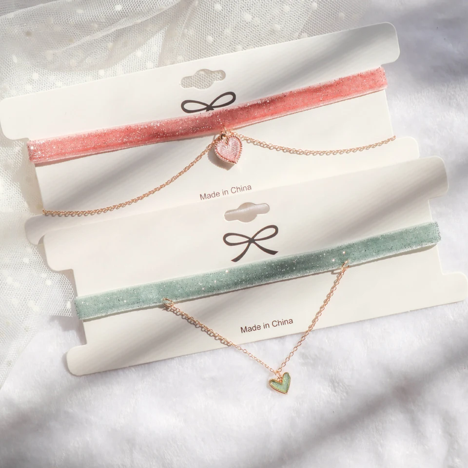 Vintage zamatské srdce choker náhrdelník vrstvy sŕdc prívesky Kokery dám