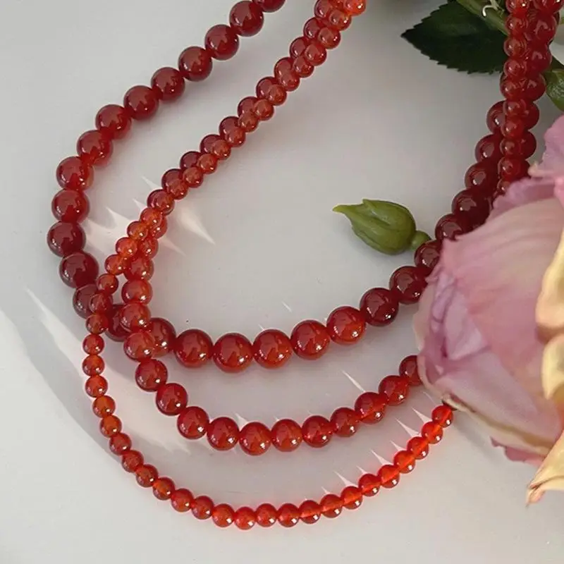 Vintage červené sklenené krištáľové korálky náhrdelníky pre ženy Dievčatá Vynikajúce elegantné naskladané chokerové estetické šperky doplnky