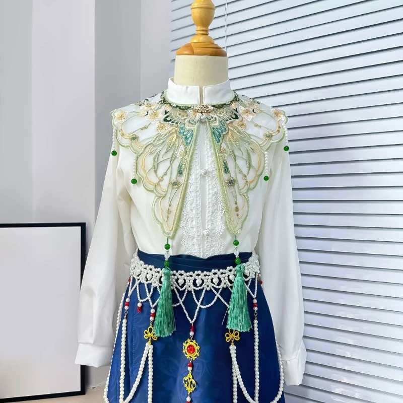 Vintage šaty odnímateľný falošný golier perlové strapce Yunjian Shawl Sat