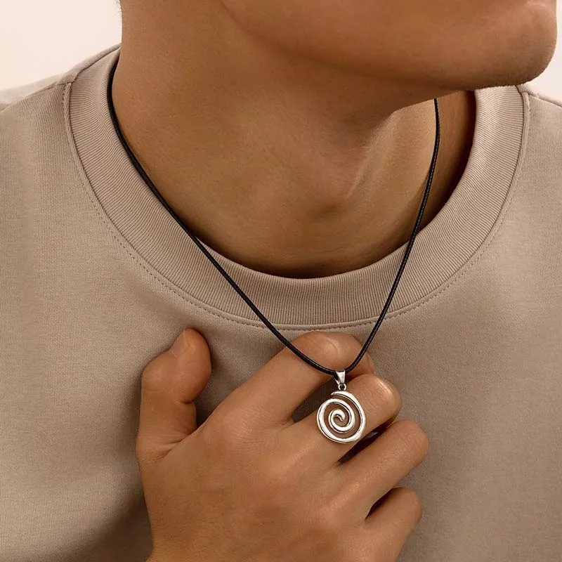 Vintage špirálový vír prívesok Ručne tkané kožené lano náhrdelník pre ženy unisex boho pentagram náhrdelník móda 2024 y2k šperky
