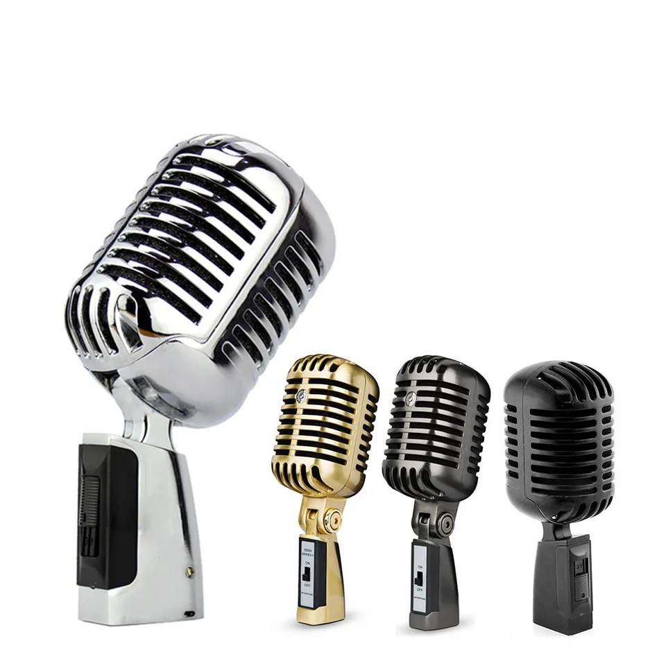 Vintage štýl mikrofón pre simuláciu Shure Classic Retro Dynamic Vocal Mic Universal Stand for Live Performance Karaoke