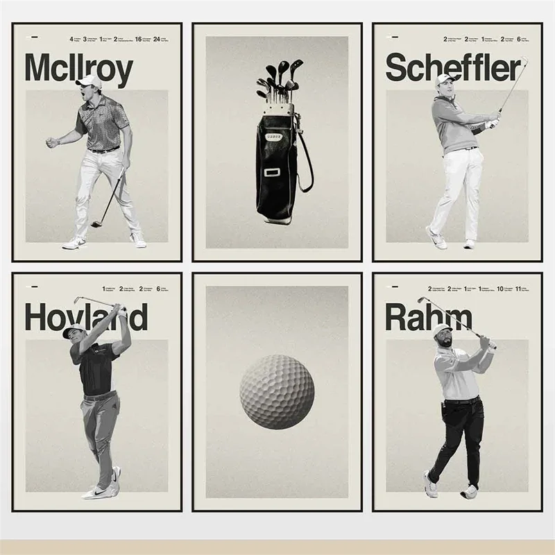 Vintage štýl set nástenné umenie golfový plagát golfová taška udržiavajte pokojný automat