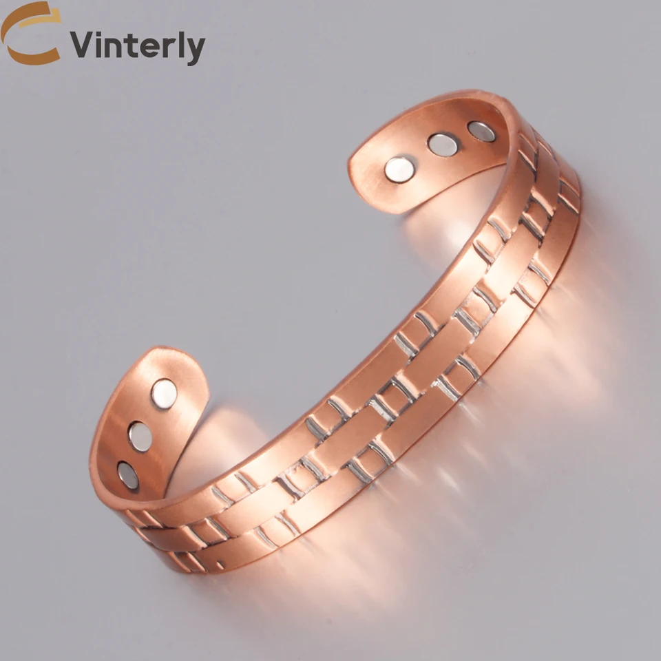 Vinterly čistý náramok medeného mužského kríža Magnetické nastaviteľné 13 mm s vysokým magnetom Energy Ohovník vintage kovové mäkké šperky spustiteľné