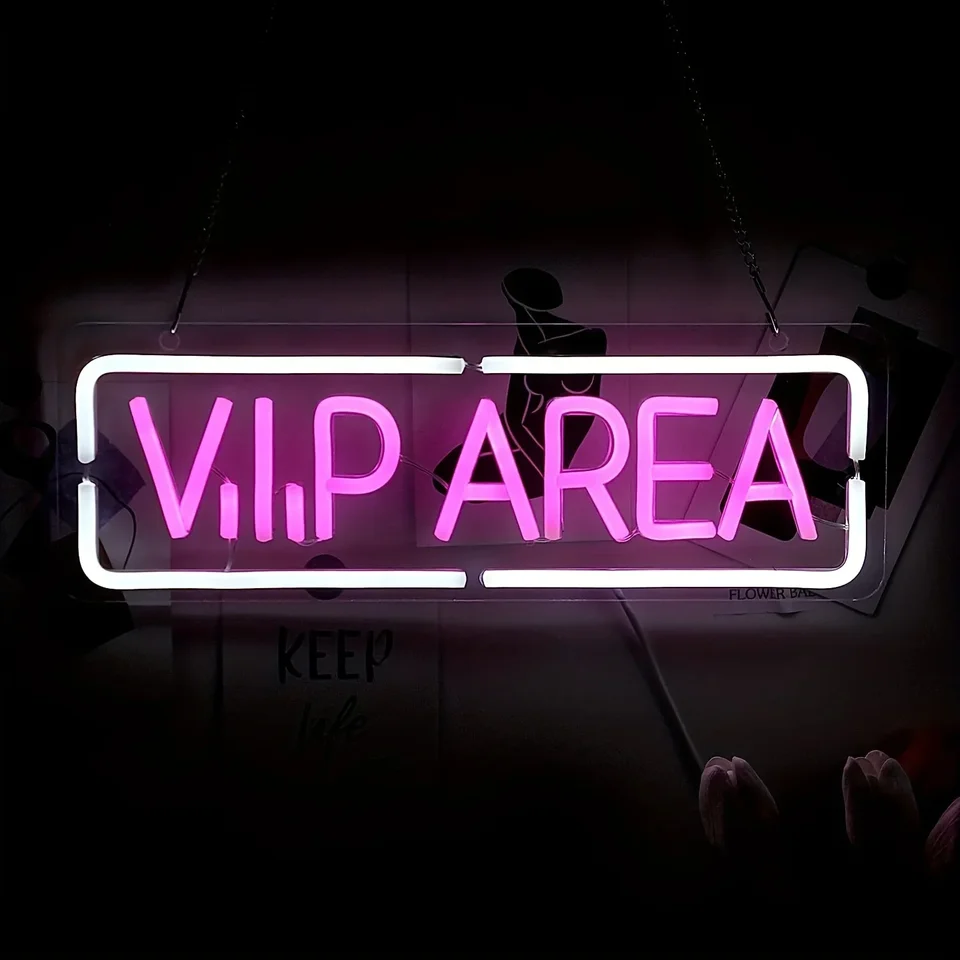 VIP Area Neon Sign, LED svetlo 3D akrylové nočné svetlo pre barovú hernú zónu reštaurácia Pub Club Wine Cocktail Decor