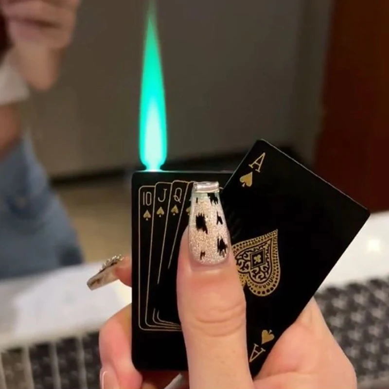 VIP Drop Shipping Creative Hracy Cards Ace of Spades Zapaľovač bután Butane Windproof Straight Metal Lighter Metal Fun Toy pre mužov