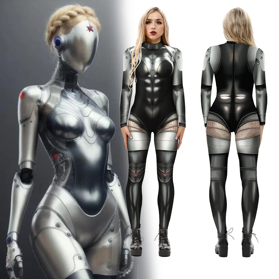 VIP módny robot punk cosplay kostýmy Ženy atómové srdce Zentai Bodysuit Halloween kombinéza mechanická sestra kvetina hra outpo