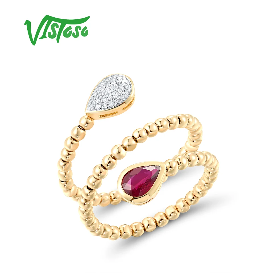 Vistoso originálne 14k 585 Žlté zlaté prstene pre ženy šumivý rubíny diamantový štýlový prsteň nádherné flexibilné stručné jemné šperky