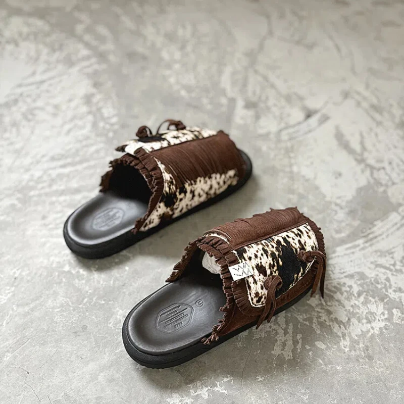 Visvim Men Sandále Ženy Sandále leopardové tlače listy módne kožené papuče letné sandále papuče