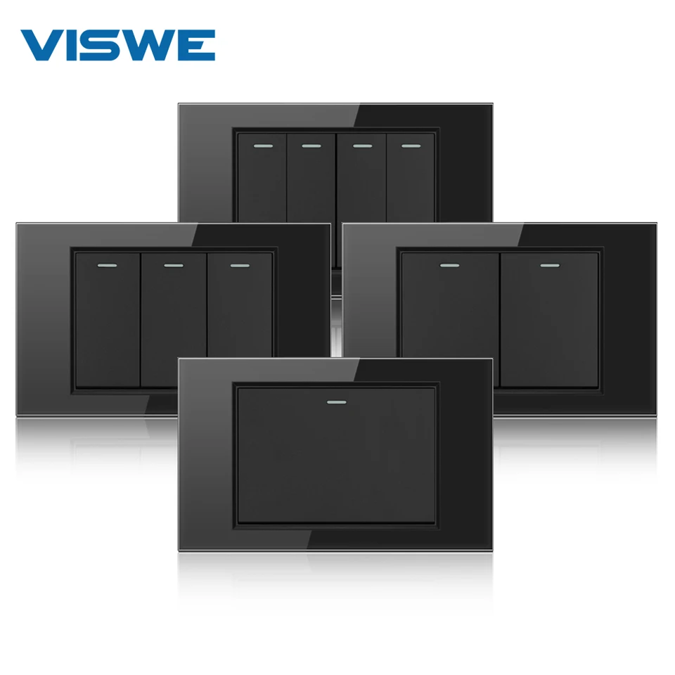 Viswe stena elektrický spínač 1 2 3 4Gang 1/2way Mechanical Light prepínač 118 mm*72 mm temperovaný sklenený panel biely/čierny/šedý
