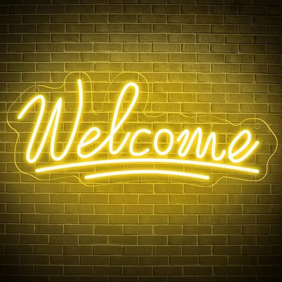 Vitajte neónové znamenie Vitajte LED Neon Light Wall Art Art Sign Up Light for Business Storefront Home Dvere Dvere Glass Dorhora