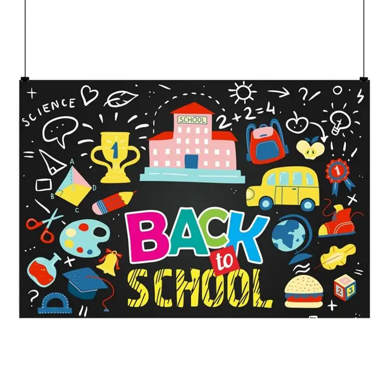 Vitajte späť do školy pozadie Vitajte v škole Banner Blackboard Door School Yard Backdrop pre stenu v triede a trávnik
