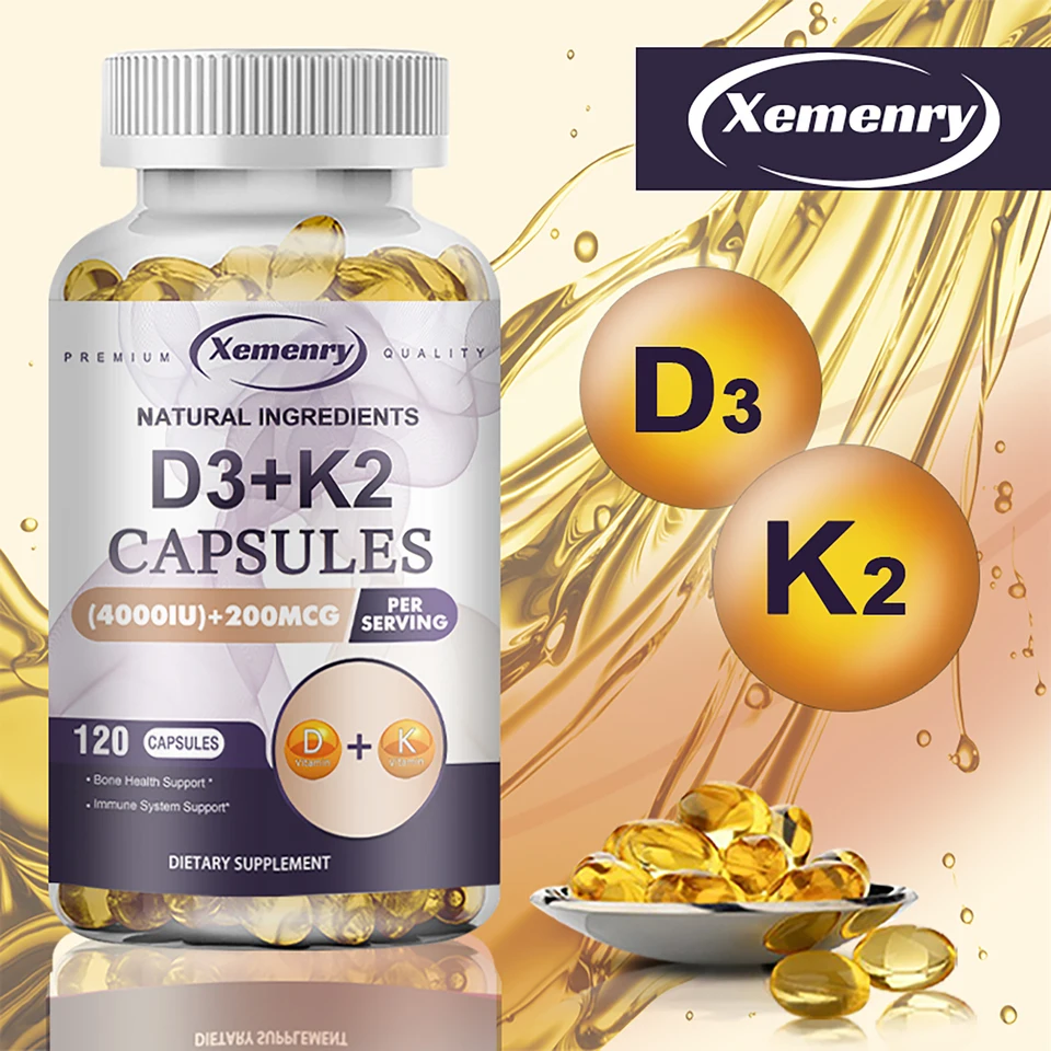 Vitamín D3 + K2 doplnok - regenerácia kostí, imunitná podpora, podporovať absorpciu vápnika - 120 kapsúl