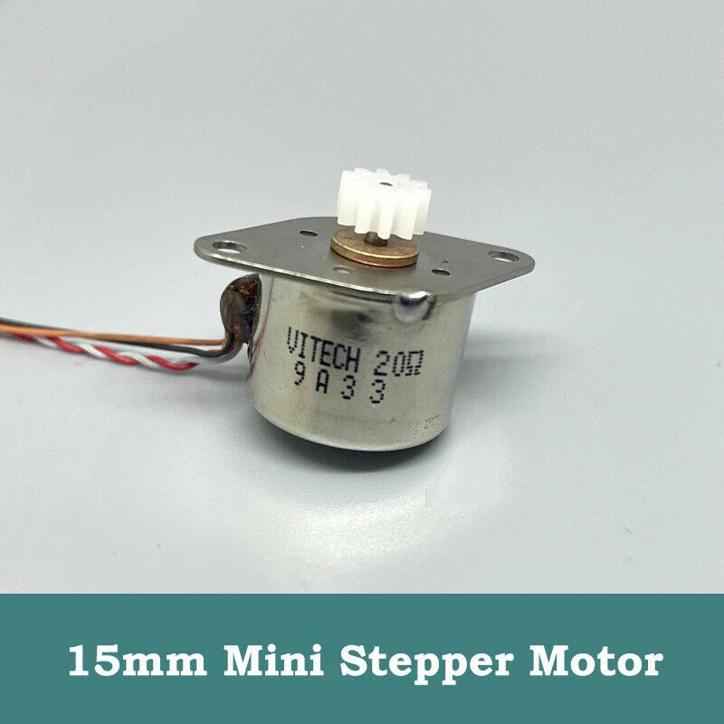 Vitech 20OHMS Micro 15 mm krokový motor Mini 2-fázový štvordojný šliapajúci motor s káblom plastový 10 zubov digitálny fotoaparát
