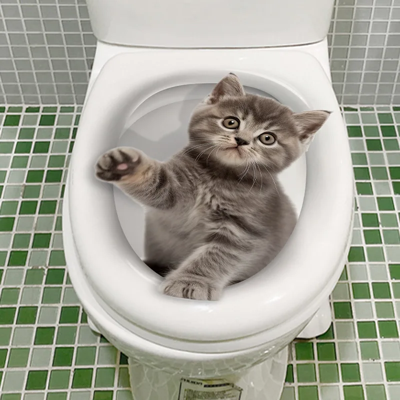 Vivid 3D diera Cat Dog Animal To W toalet Home Decoration DIY WC Wathroom PVC Plagáty mačiatko mačiatko