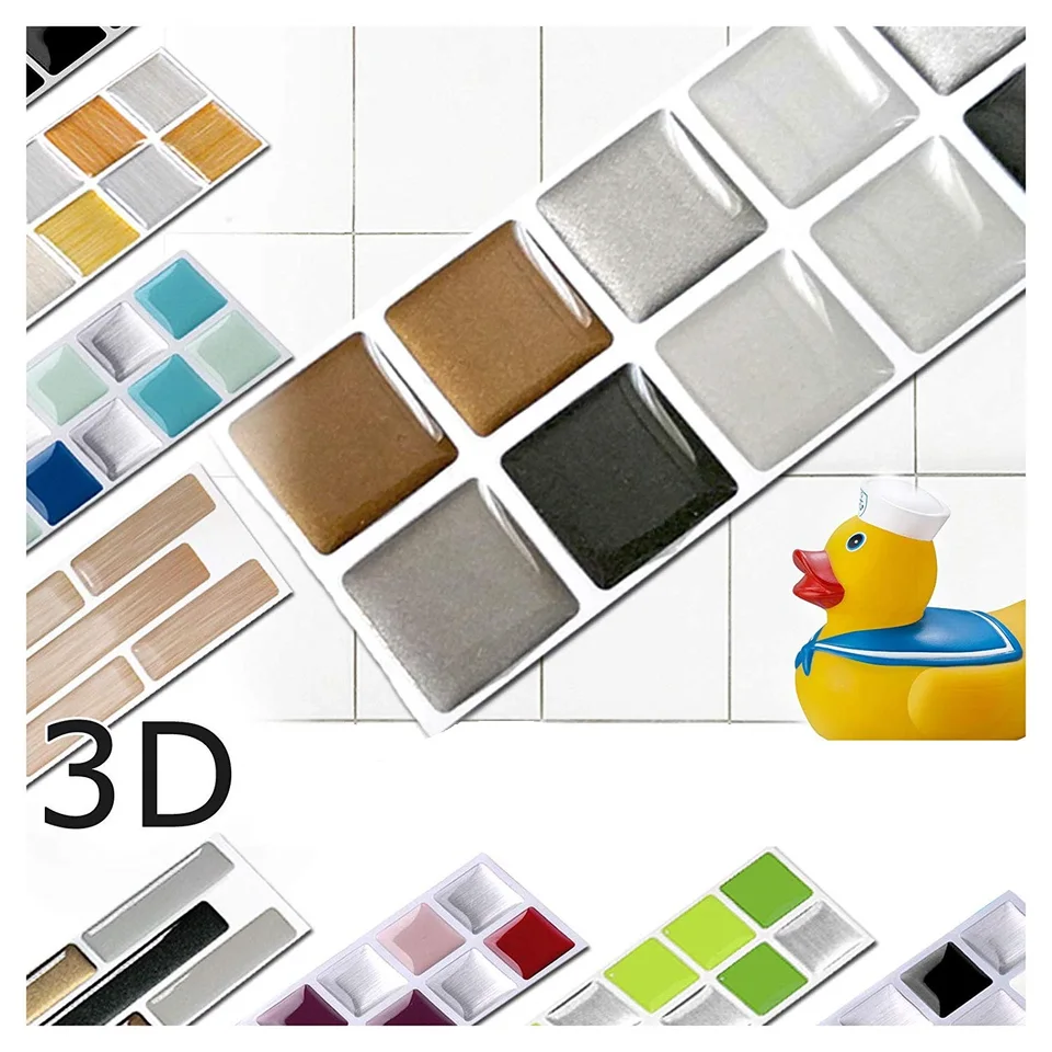 VividTiles 6-listové farebné samostatne adhsive DIY dekor vinylové tapeta 3D kôra a palica štvorcové mozaické dlaždice Stick na backsplash