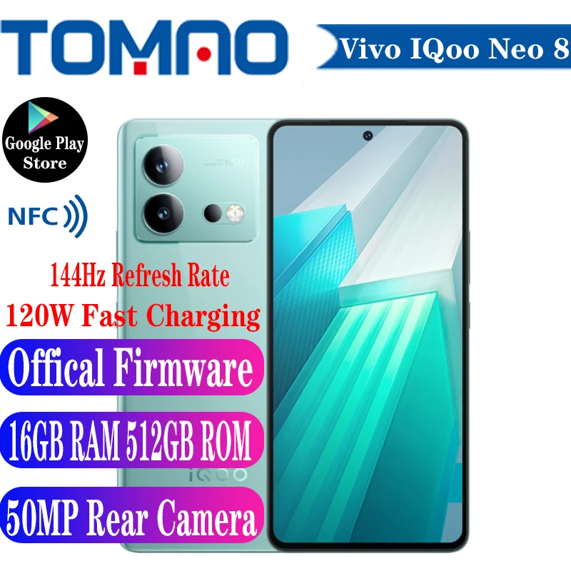 Vivo Iqoo Neo 8 5G mobilný telefón Android 13.0 Snapdragon 8+ Gen 1 Octa Core 50MP Zadná kamera 5000 mAh batéria 120W Google Play NFC